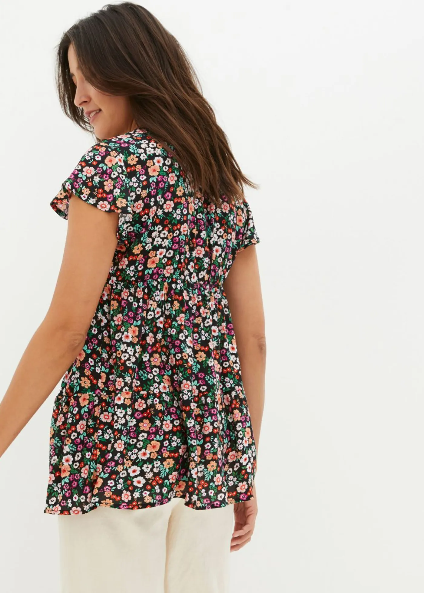 bonprix bonprix Premamá>Blusa premamá y de lactancia 2 en 1 de viscosa fluida Negro de flores