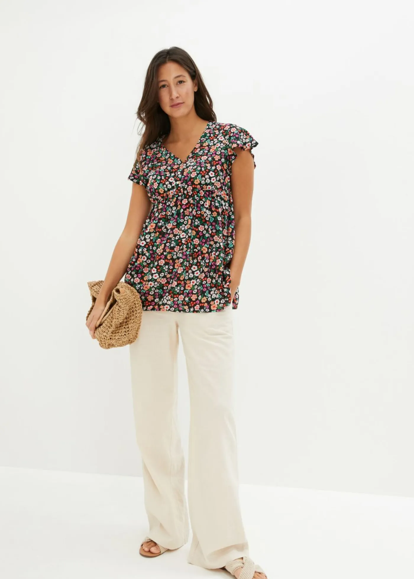 bonprix bonprix Premamá>Blusa premamá y de lactancia 2 en 1 de viscosa fluida Negro de flores