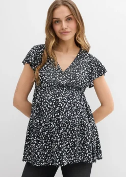 bonprix bonprix Premamá>Blusa premamá y de lactancia 2 en 1 de viscosa fluida Negro-blanco