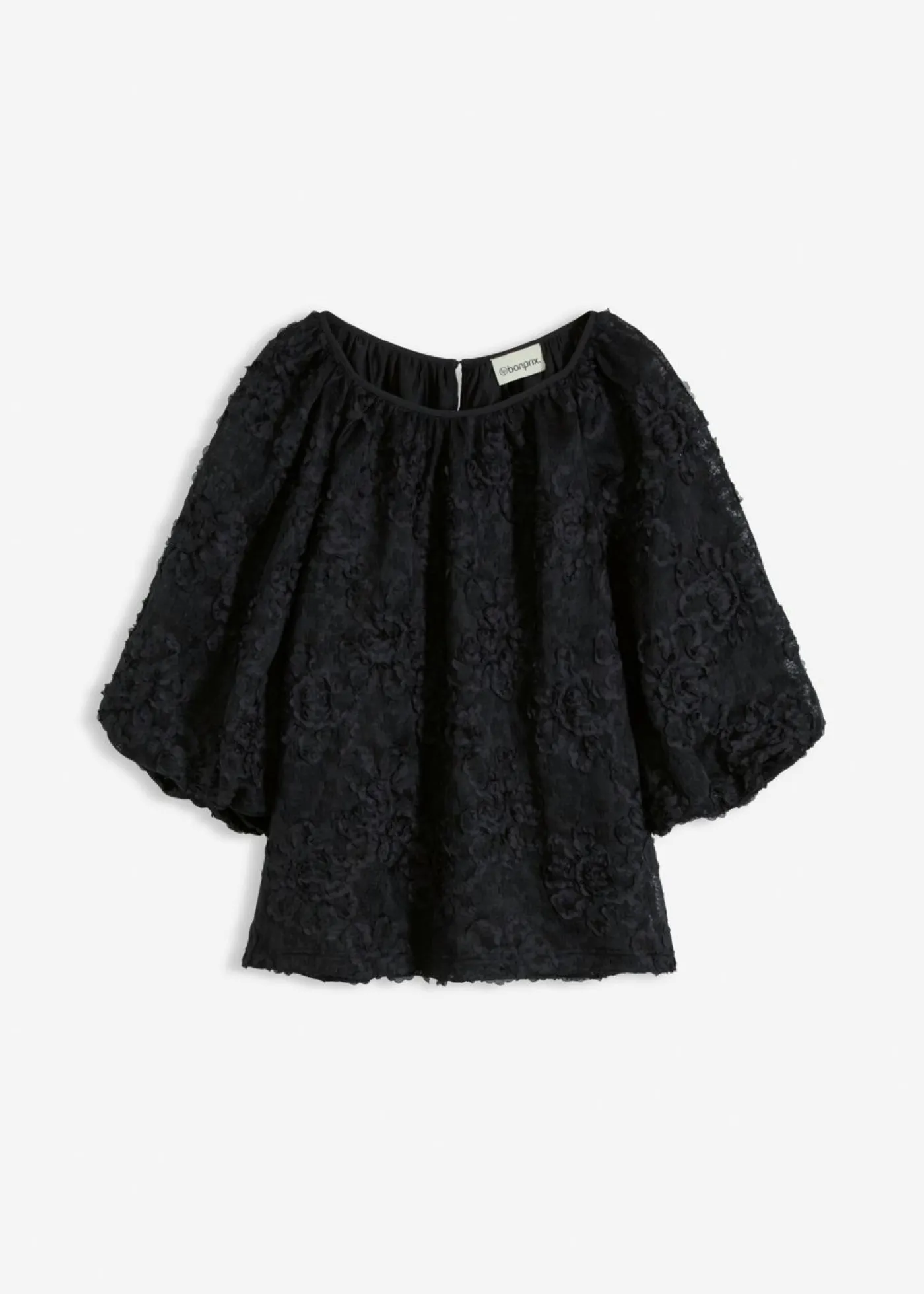 bonprix bonprix Camisas Y Blusas>Blusa sin cierre con estampado floral texturizado Negro