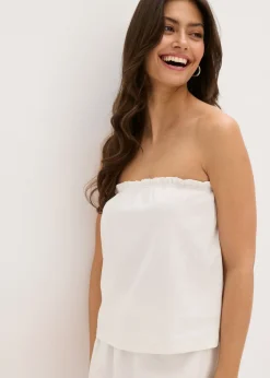 bonprix bonprix Camisas Y Blusas|Camisetas>Blusa sin mangas con contenido de lino Blanco lana