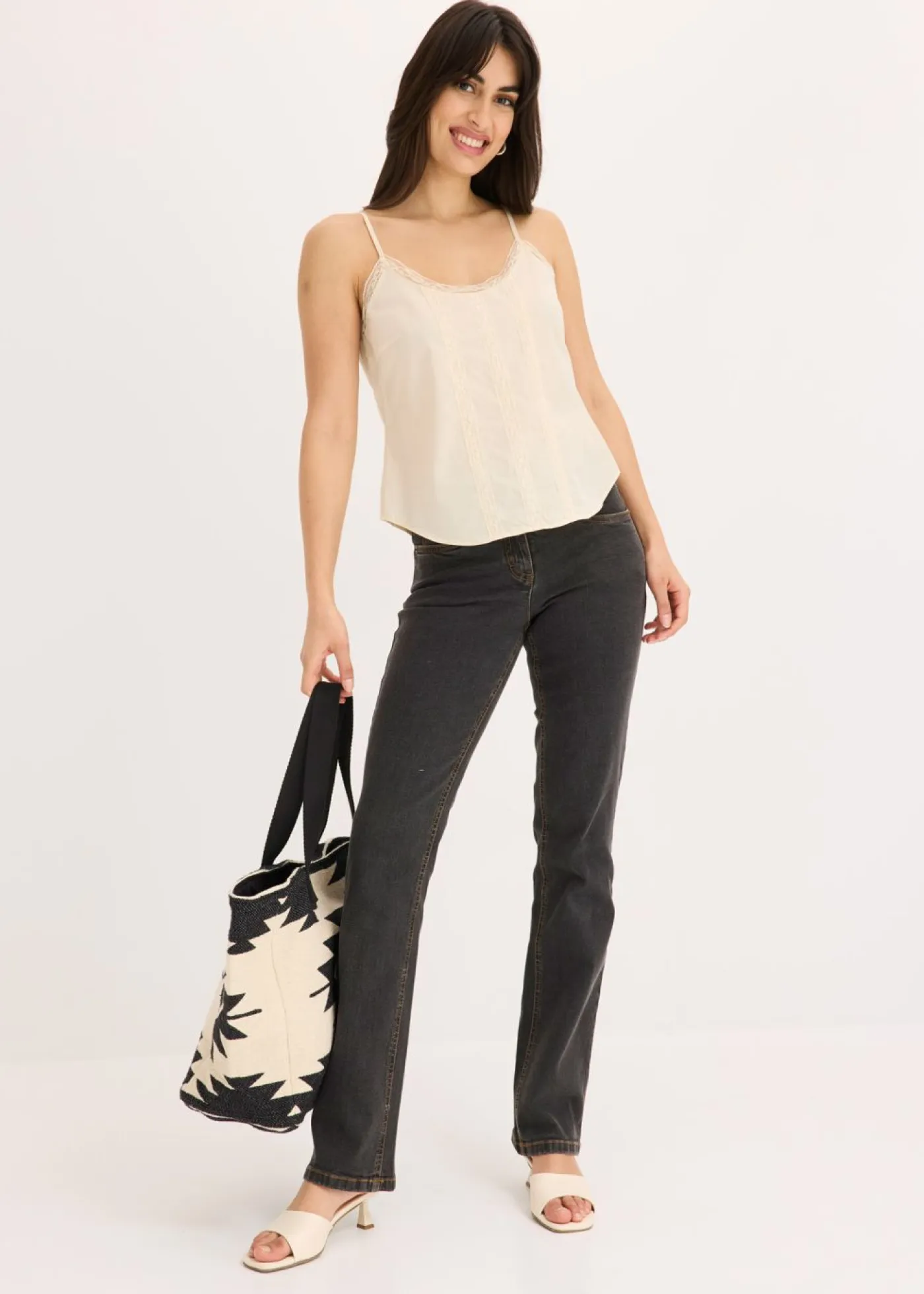 bonprix bonprix Camisas Y Blusas|Camisetas>Blusa sin mangas de algodón puro con bordado calado Crudo