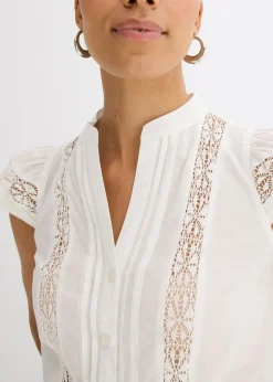 Mujer bonprix bonprix Blusa sin mangas de algodón puro con bordado calado