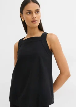 bonprix bonprix Esenciales|Camisas Y Blusas>Blusa sin mangas de mezcla de viscosa con detalle de lazo en la parte trasera Negro