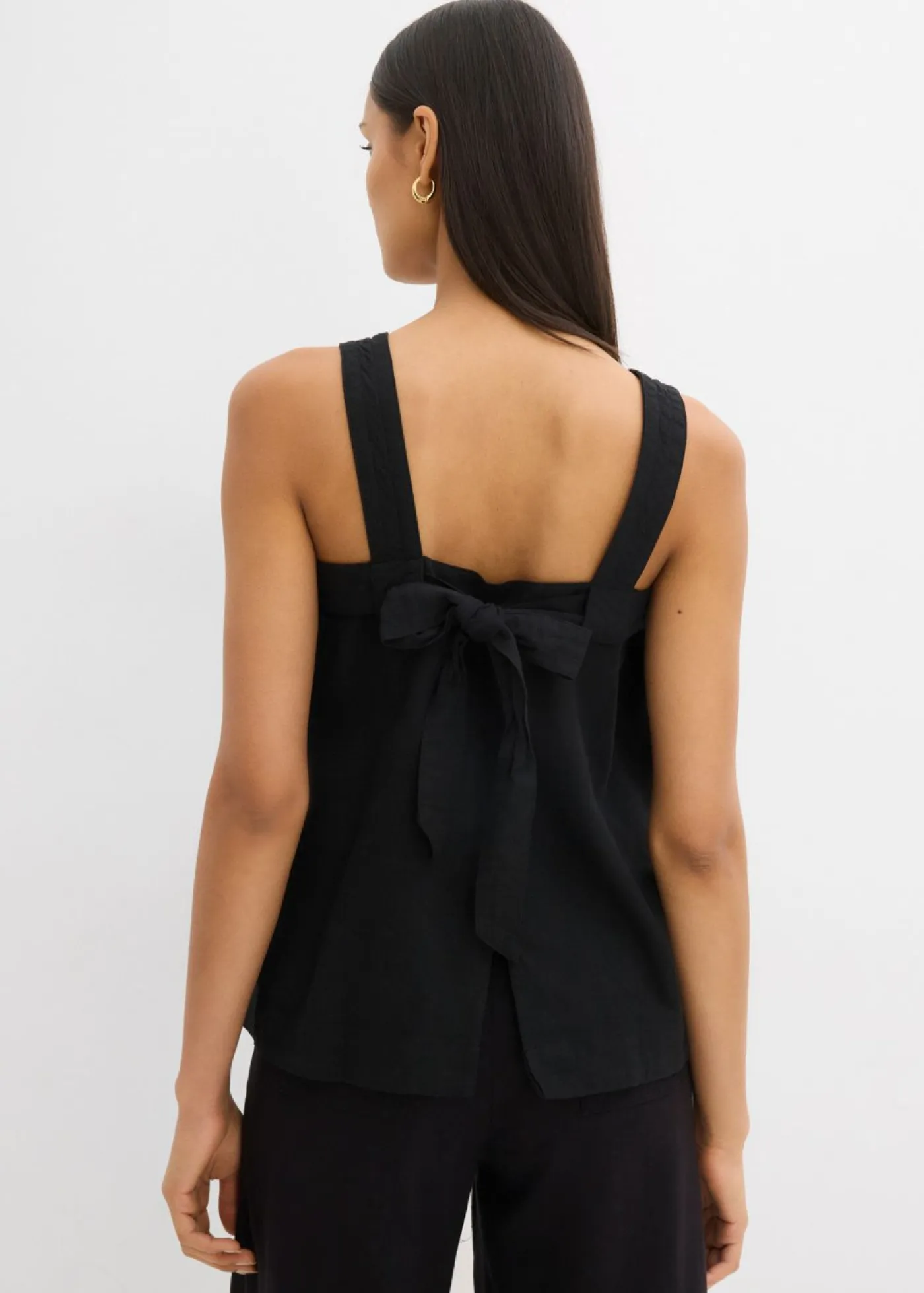 bonprix bonprix Esenciales|Camisas Y Blusas>Blusa sin mangas de mezcla de viscosa con detalle de lazo en la parte trasera Negro