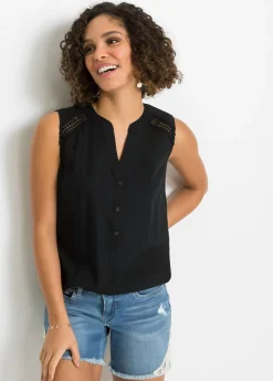 bonprix bonprix Camisas Y Blusas|Camisetas>Blusa sin mangas de viscosa pura Negro