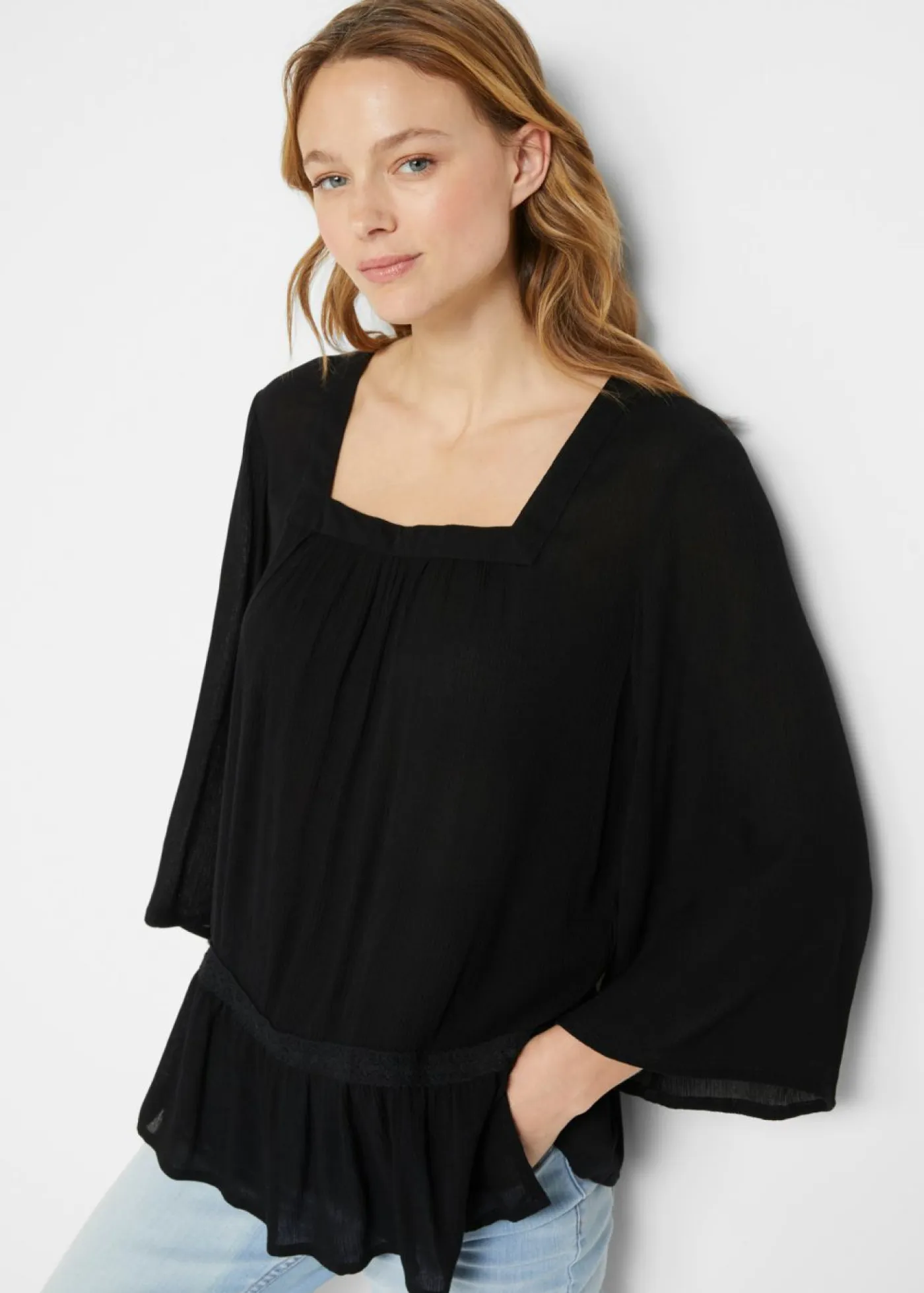 bonprix bonprix Camisas Y Blusas>Blusa tipo túnica con escote cuadrado Negro