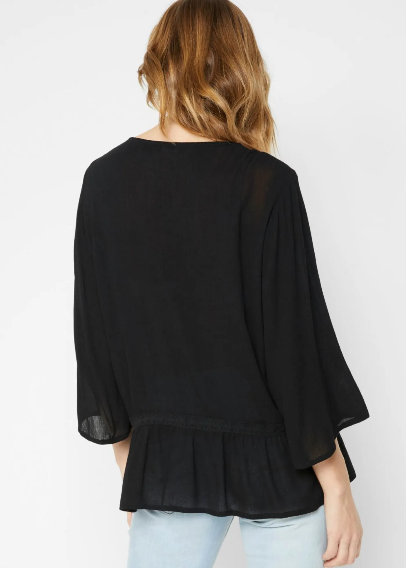 bonprix bonprix Camisas Y Blusas>Blusa tipo túnica con escote cuadrado Negro