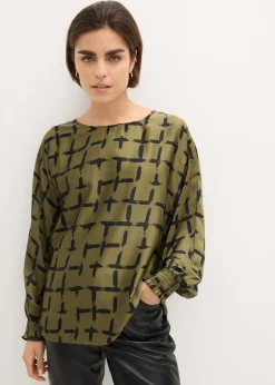 bonprix bonprix Camisas Y Blusas>Blusa tipo túnica con mangas de murciélago Verde oliva oscuro-negro