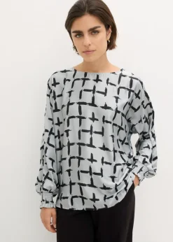 bonprix bonprix Camisas Y Blusas>Blusa tipo túnica con mangas de murciélago gris plata-negro