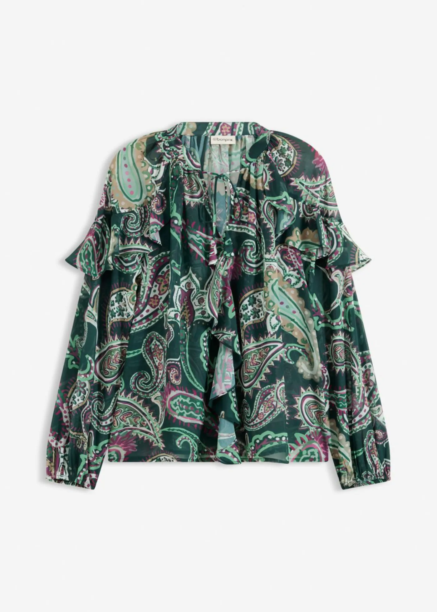 bonprix bonprix Camisas Y Blusas>Blusa tipo túnica con volantes Verde intenso