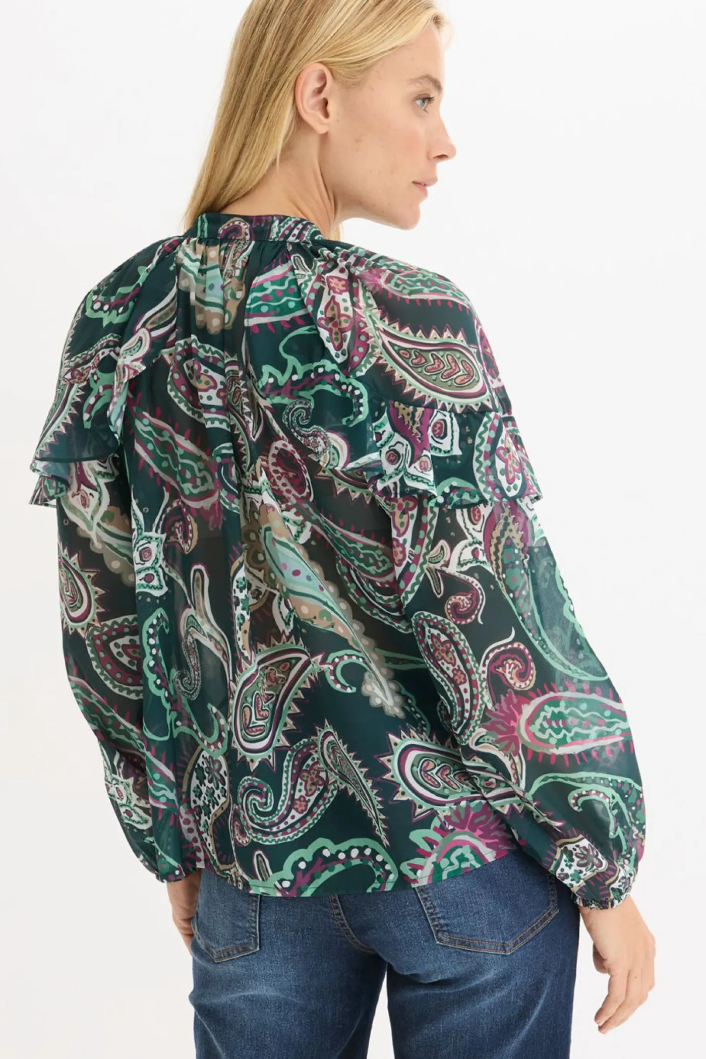 bonprix bonprix Camisas Y Blusas>Blusa tipo túnica con volantes Verde intenso