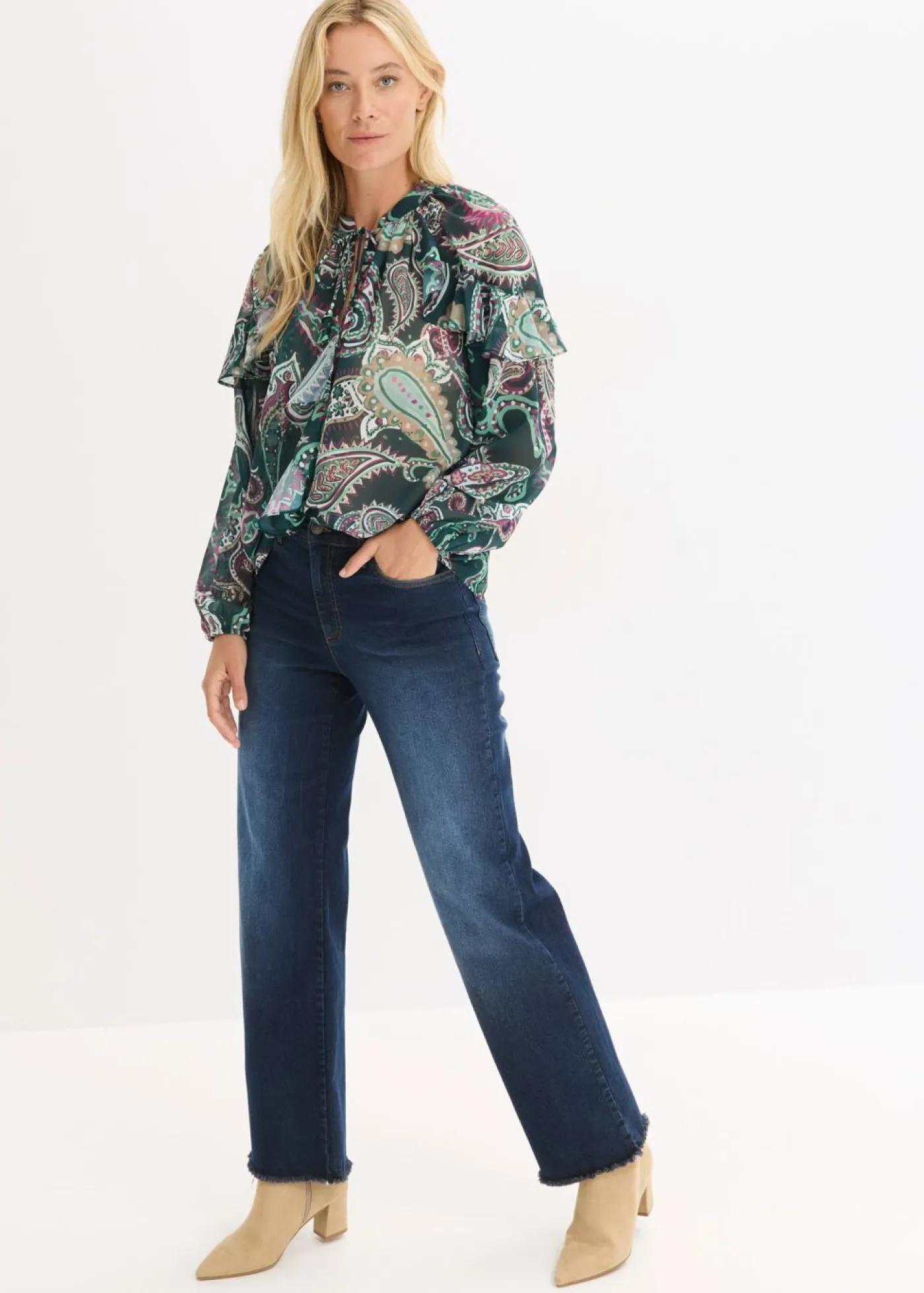 bonprix bonprix Camisas Y Blusas>Blusa tipo túnica con volantes Verde intenso