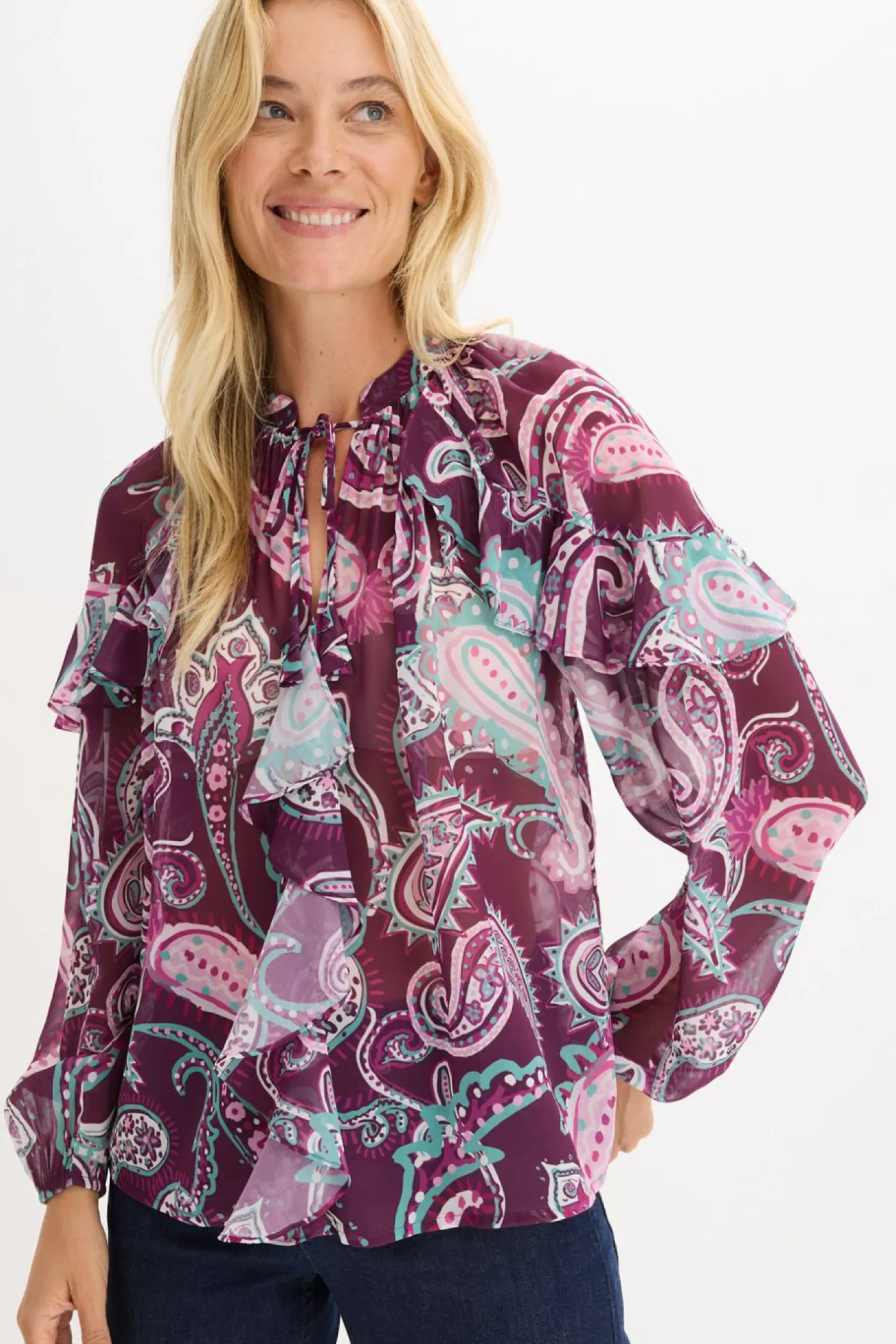 Mujer bonprix bonprix Blusa tipo túnica con volantes