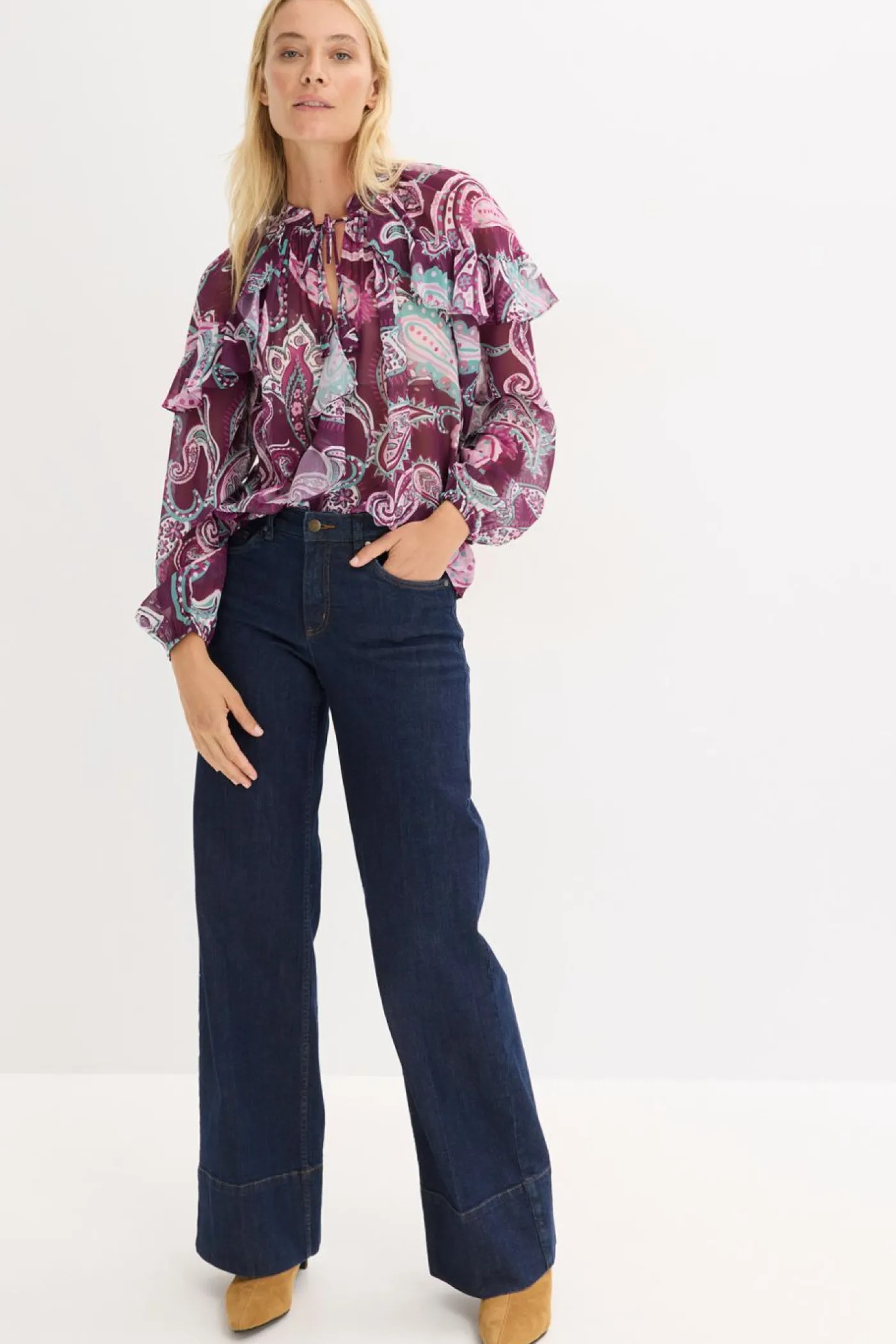 Mujer bonprix bonprix Blusa tipo túnica con volantes