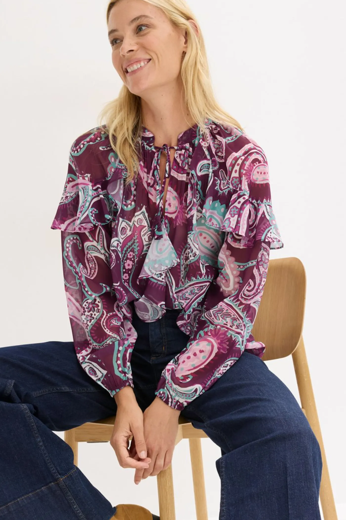 Mujer bonprix bonprix Blusa tipo túnica con volantes