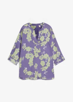 bonprix bonprix Camisas Y Blusas>Blusa tipo túnica de algodón puro Índigo claro de flores