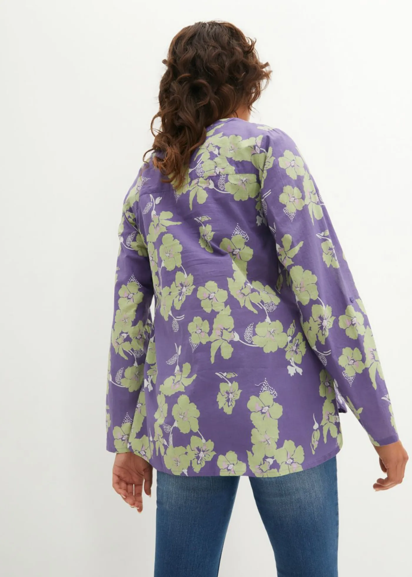 bonprix bonprix Camisas Y Blusas>Blusa tipo túnica de algodón puro Índigo claro de flores