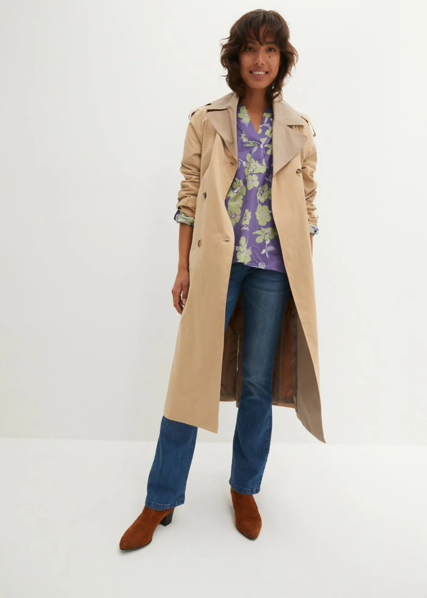 bonprix bonprix Camisas Y Blusas>Blusa tipo túnica de algodón puro Índigo claro de flores