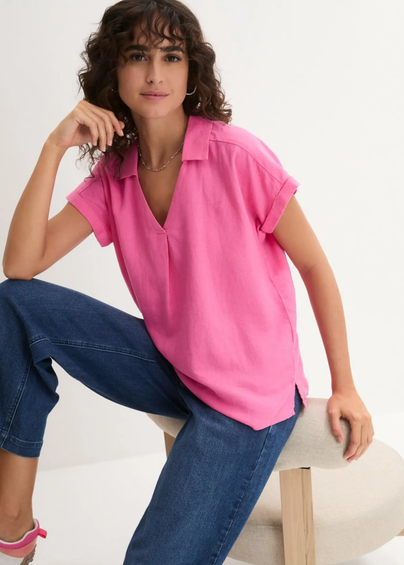 Mujer bonprix bonprix Blusa tipo túnica de mezcla de lino vaporosa