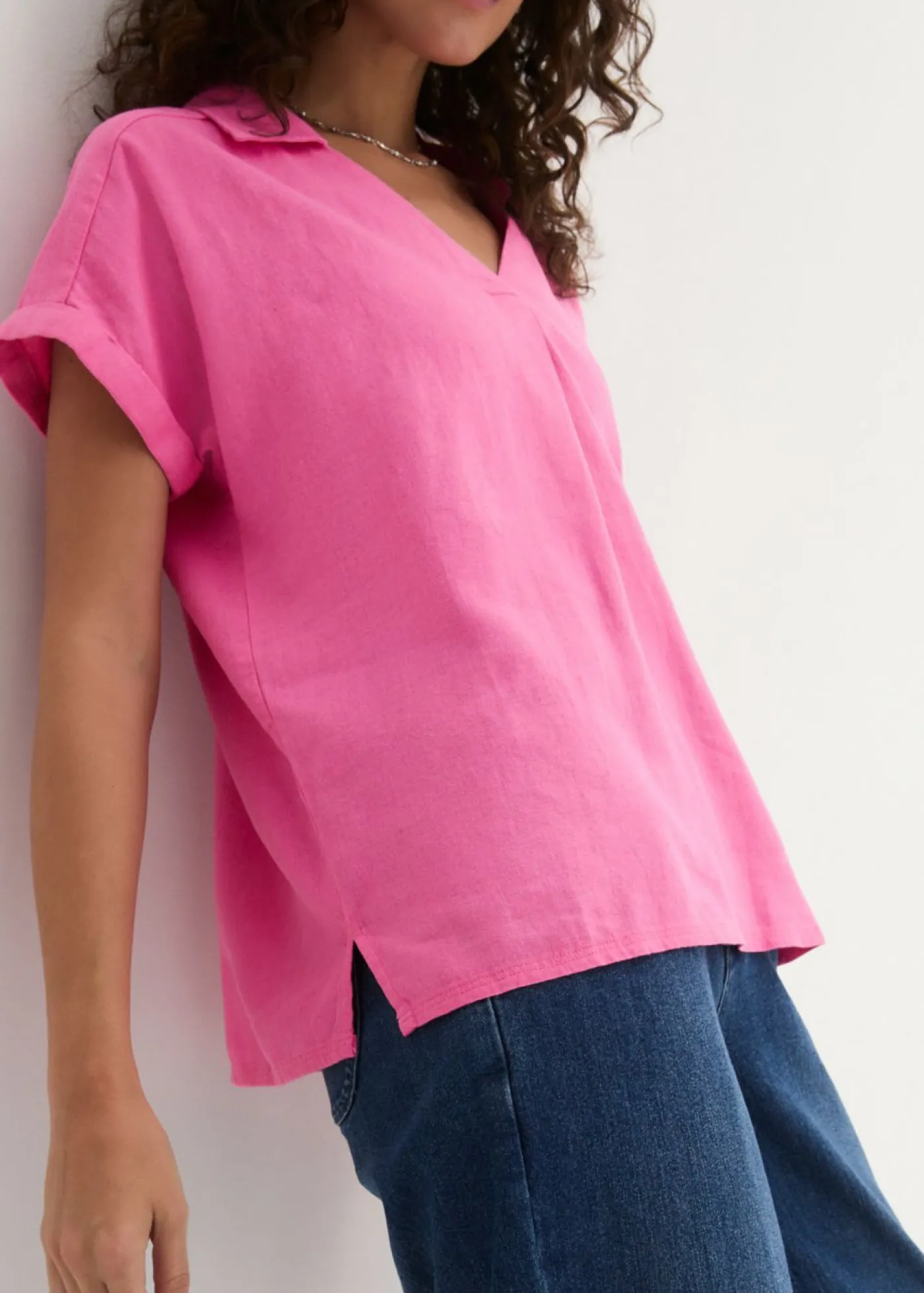 Mujer bonprix bonprix Blusa tipo túnica de mezcla de lino vaporosa