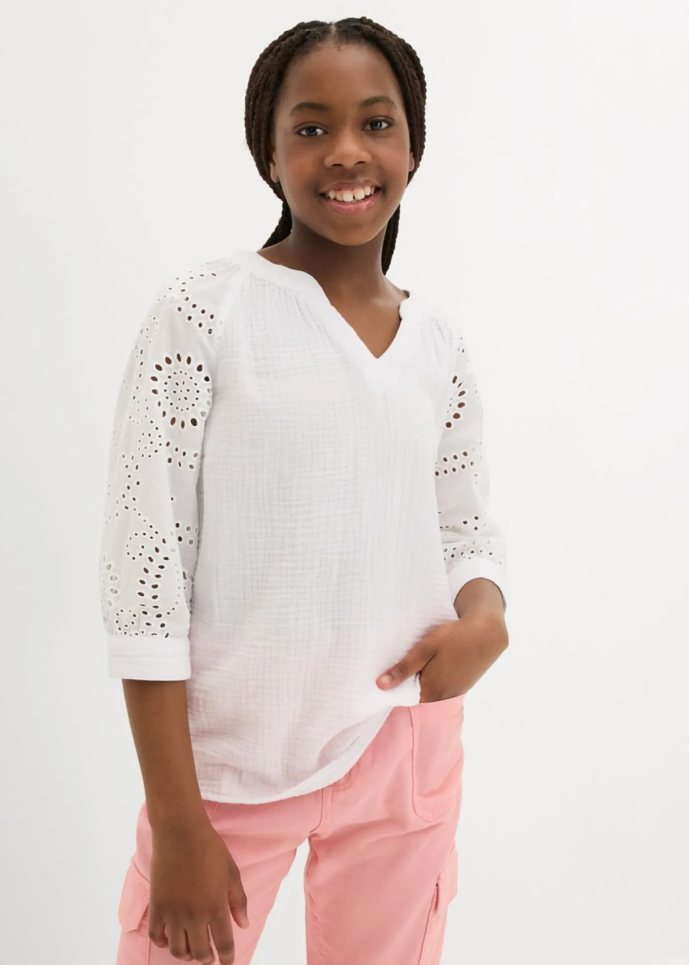 bonprix bonprix Ropa 9 A 16 Años·Camisetas Y Camisas>Blusa tipo túnica de muselina ligera Blanco