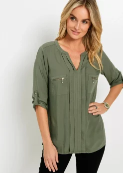 bonprix bonprix Camisas Y Blusas>Blusa tipo túnica de viscosa fluida Verde oliva