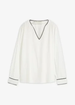 bonprix bonprix Camisas Y Blusas>Blusa tipo túnica de viscosa fluida Blanco lana-negro