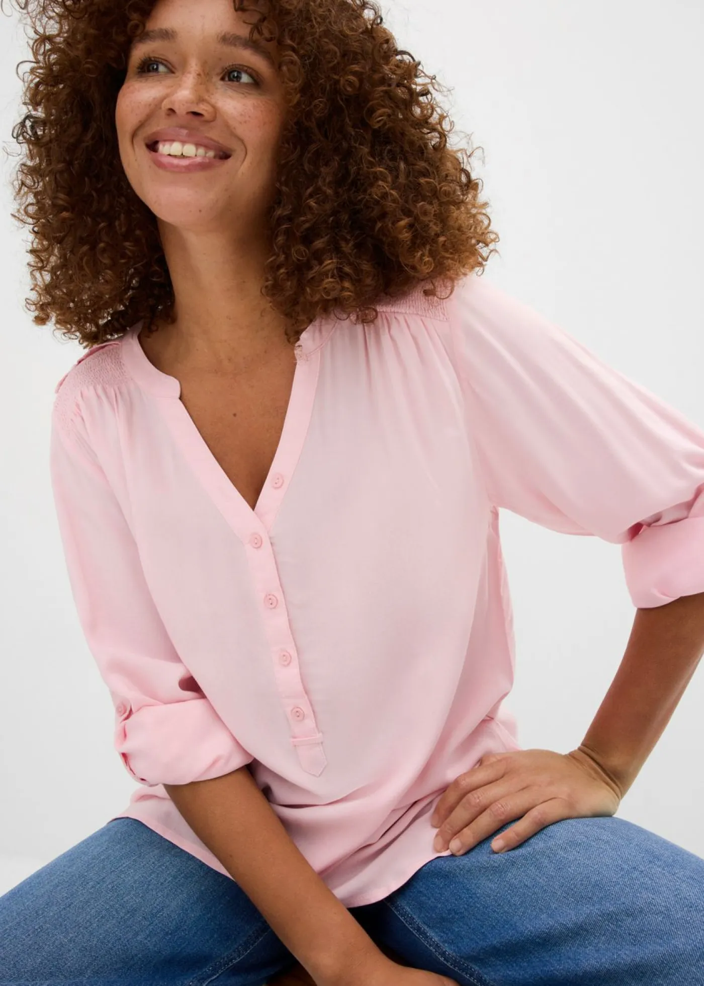 bonprix bonprix Camisas Y Blusas>Blusa tipo túnica de viscosa suave Rosa empolvado