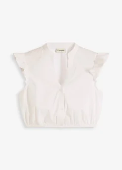 bonprix bonprix Camisas Y Blusas>Blusa tirolesa con cuello alto y volantes en las mangas Blanco