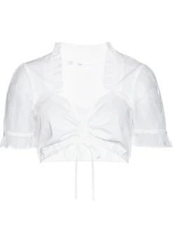 bonprix bonprix Camisas Y Blusas>Blusa tirolesa con mangas de encaje Blanco