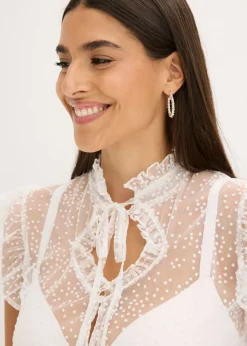 Mujer bonprix bonprix Blusa tirolesa de tul delicado con estampado de lunares