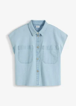 bonprix bonprix Camisas Y Blusas>Blusa vaquera boxy, corta denim hielo usado