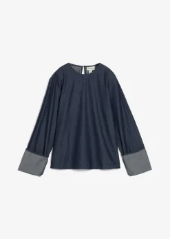 bonprix bonprix Camisas Y Blusas>Blusa vaquera con mangas anchas Azul oscuro denim