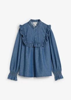 bonprix bonprix Camisas Y Blusas>Blusa vaquera con volantes Azul piedra usado
