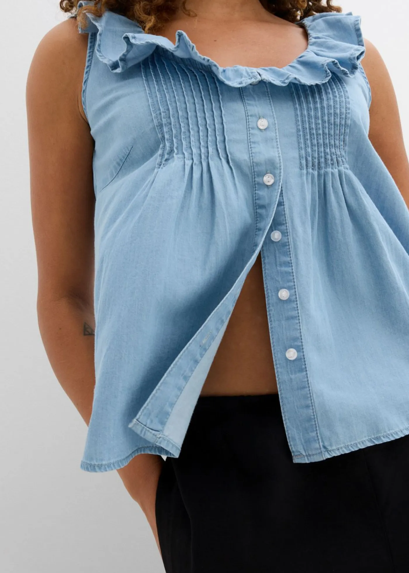bonprix bonprix Camisas Y Blusas|Camisetas>Blusa vaquera de algodón orgánico Denim claro