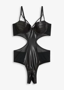 bonprix bonprix Sujetadores De Copa E A H|Lencería Sexy>Body con tanga con abertura y efecto mojado Negro
