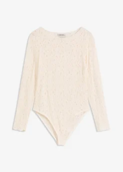 bonprix bonprix Camisetas>Body de encaje con superficie mullida Blanco-crema