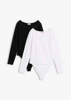 bonprix bonprix Básicos|Camisetas>Body de manga larga (2 unidades) Negro-blanco