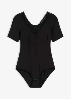 bonprix bonprix Bodies>Body de media manga de modal con encaje Negro