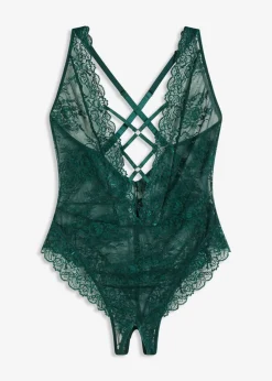 bonprix bonprix Lencería Sexy>Body de tanga con abertura Verde oscuro