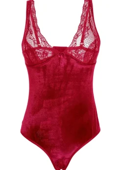 bonprix VENUS Bodies|Lencería>Body de terciopelo con abertura Burdeos