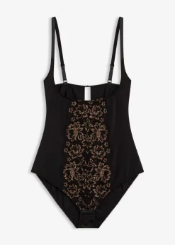 bonprix bonprix Bodies|Ropa Interior Moldeadora>Body moldeador con efecto moldeador ligero e hilo brillante Negro-cobre metalizado