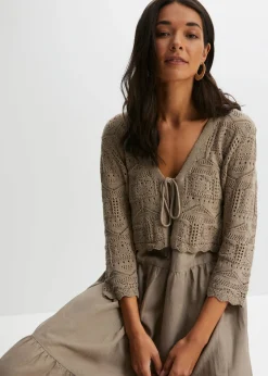 bonprix bonprix Jerséis|Ropa De Punto>Bolero de punto ajour Marrón grisáceo