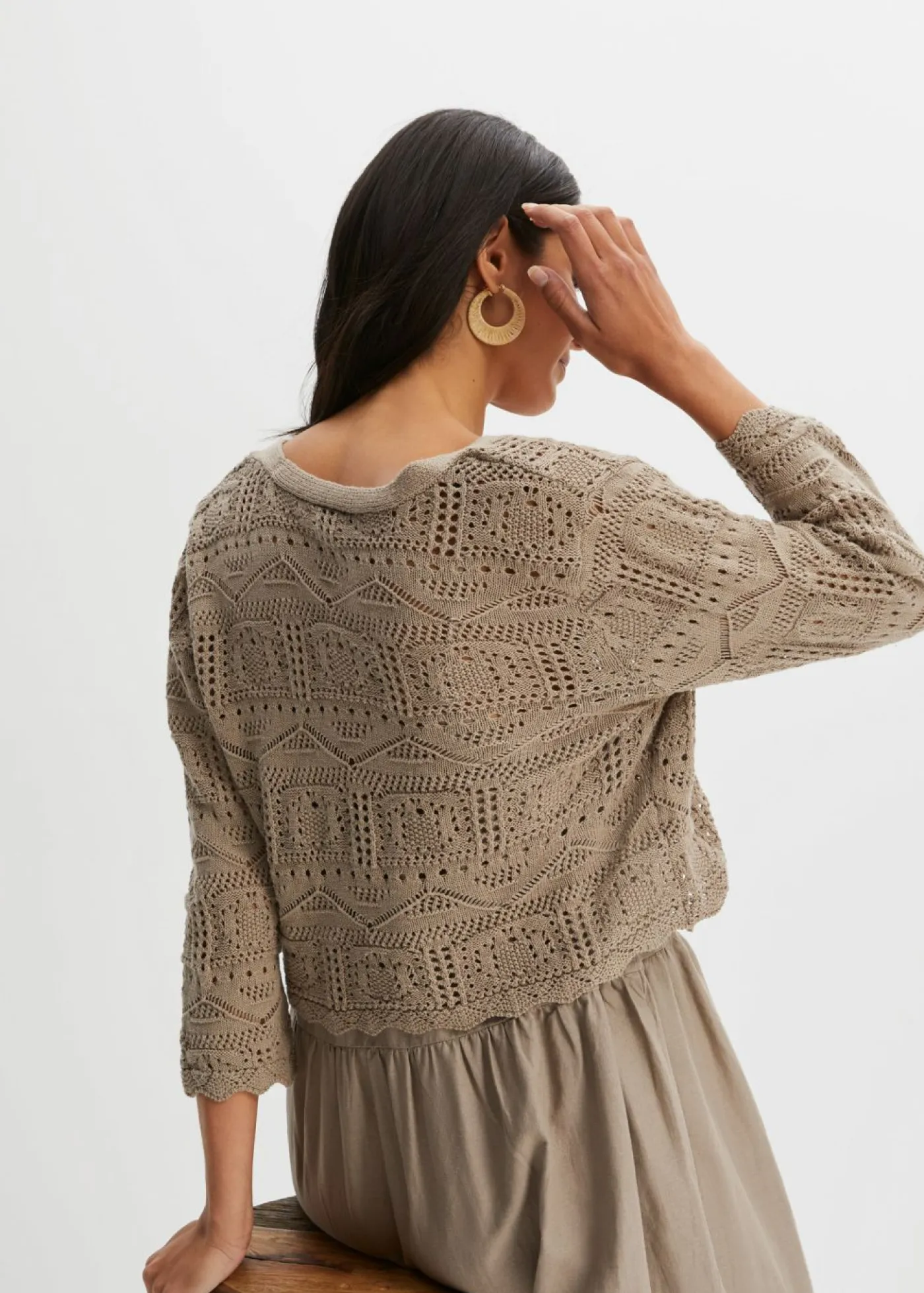 bonprix bonprix Jerséis|Ropa De Punto>Bolero de punto ajour Marrón grisáceo