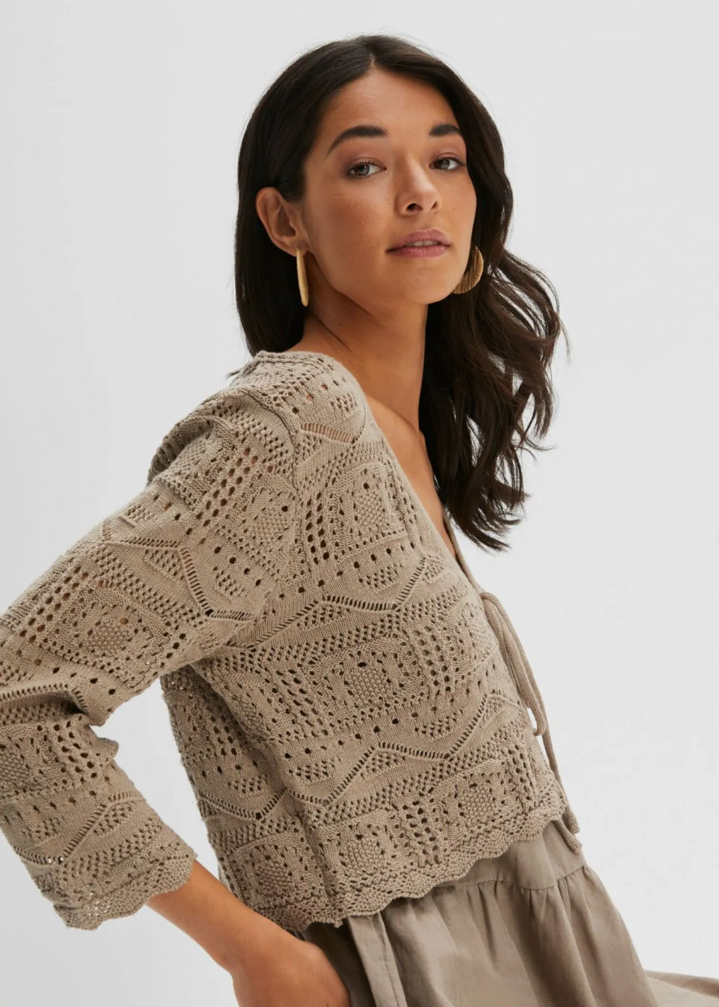 bonprix bonprix Jerséis|Ropa De Punto>Bolero de punto ajour Marrón grisáceo