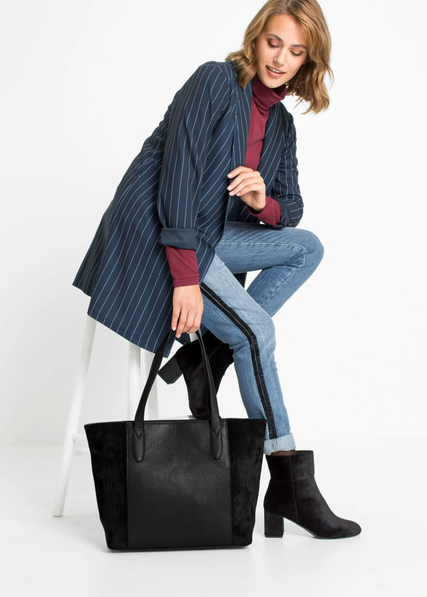 bonprix bonprix Complementos Temáticos·Accesorios Veganos|Bolsos>Bolso shopper grande con mezcla de materiales Negro