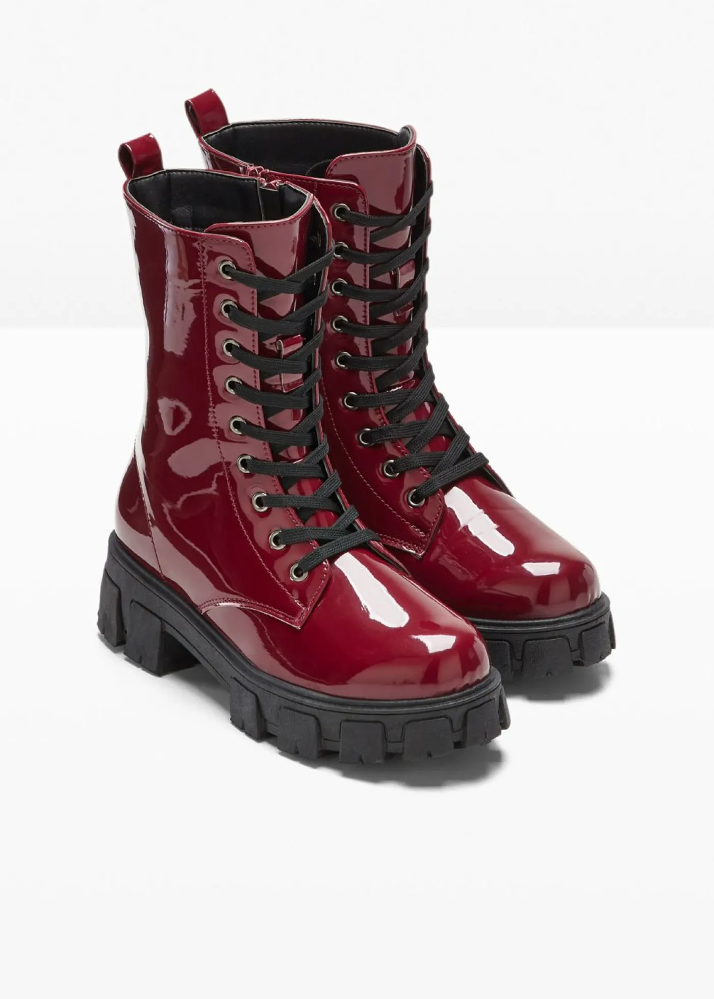 bonprix bonprix Tendencias·Zapatos Veganos|Botines De Nieve·Botas Con Cordones>Botas con cordones y aspecto lacado Rojo avellana de charol