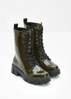 Mujer bonprix bonprix Botas con cordones y aspecto lacado