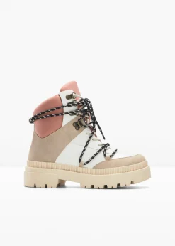 bonprix bonprix Tendencias·Zapatos Veganos|Botines De Nieve·Botas Con Cordones>Botas forradas con cordones Beige-blanco-rosado